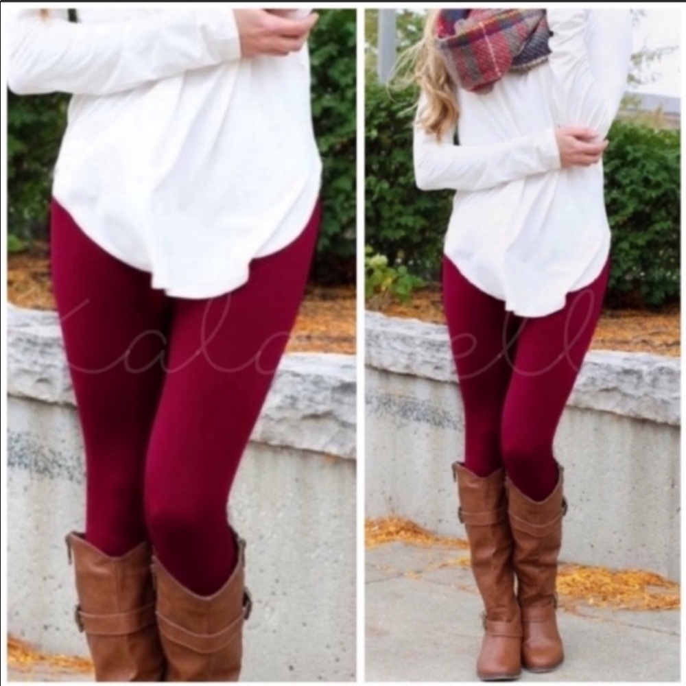 Lightweight fleece lined leggings: Wine